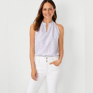 ANN TAYLOR Blouse, Floral Ruffle Split Neck Halter Top White, MEDIUM NWT